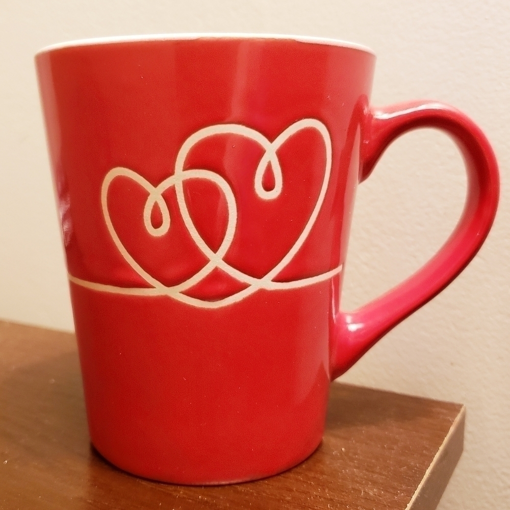 Love Double Heart Mug Valentine's Day Gift Coffee Tea Red Cute Romantic Ceramic